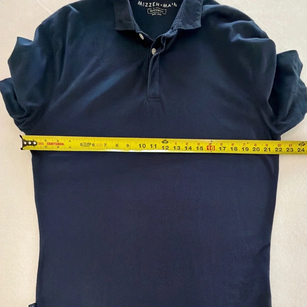 Mizzen + Main Mens Navy Blue Trim Fit Short Sleeve Performance Polo Shirt Medium